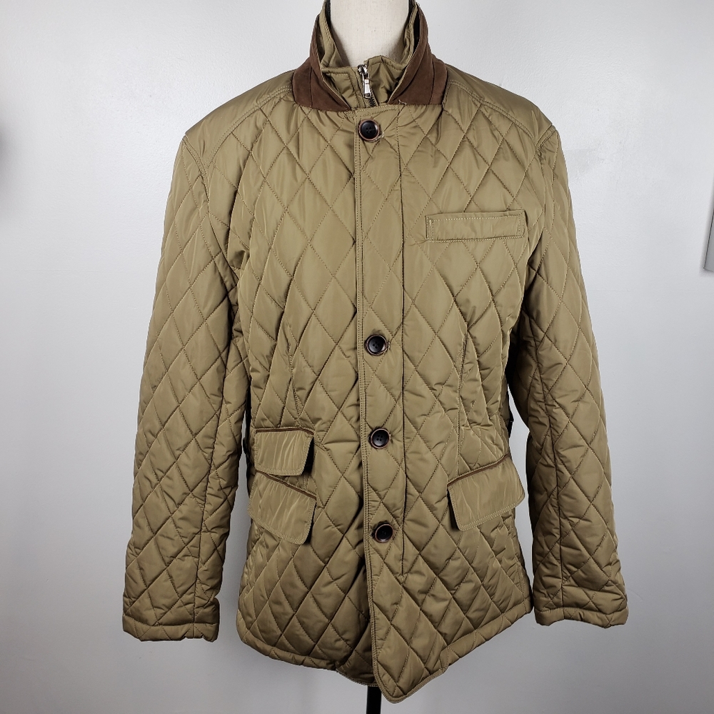 Enzo Tovare Italy Khaki Tan Classic Quilted Full Zip Buttoned Field Jacket M